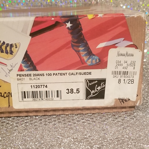 20th Anniversary Louboutins Black Pensee 100 mm sz 38.5 Complete Original Set - Picture 16 of 16